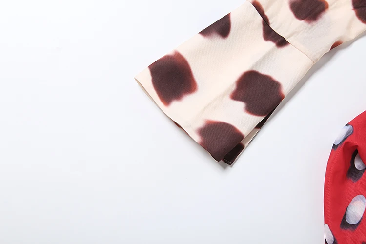 Weird Puss Silk Scarf Strap Patchwork Dress Women Sexy Single-Breasted Full Sleeve Polka Dot Print Hottie Music Festival Bodycon