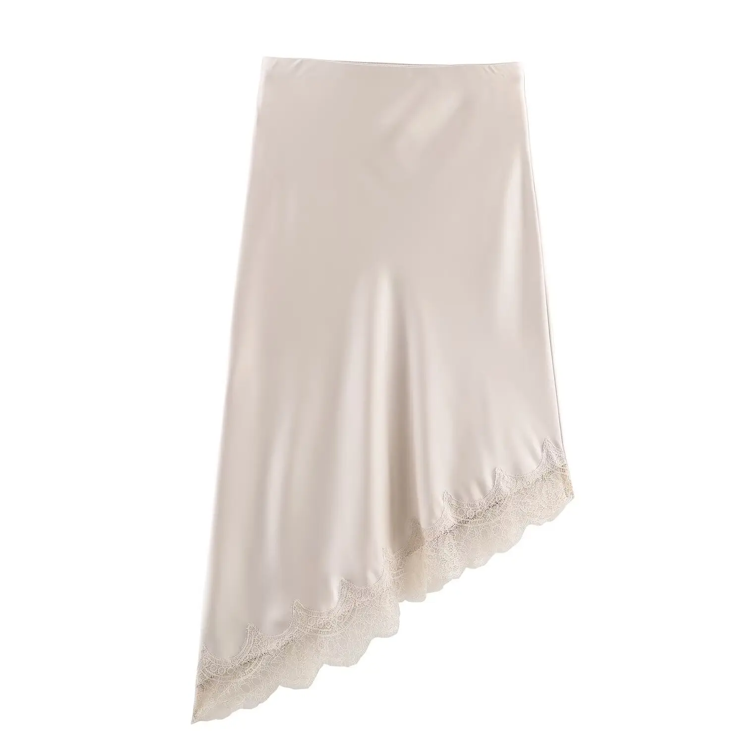 BSAY Lace Asymmetry Satin Texture Skirt Women Fashion Autumn Winter New Solid Chic Female High Waist Elegant Skirts Mujer
