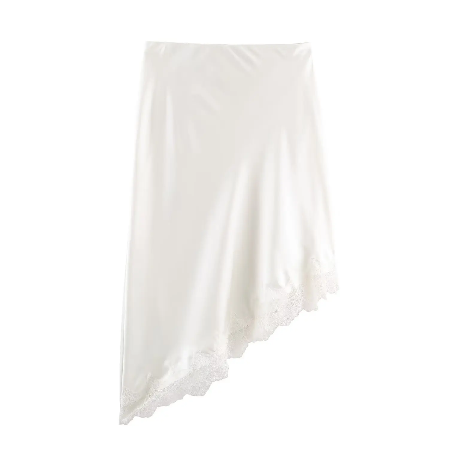 BSAY Lace Asymmetry Satin Texture Skirt Women Fashion Autumn Winter New Solid Chic Female High Waist Elegant Skirts Mujer