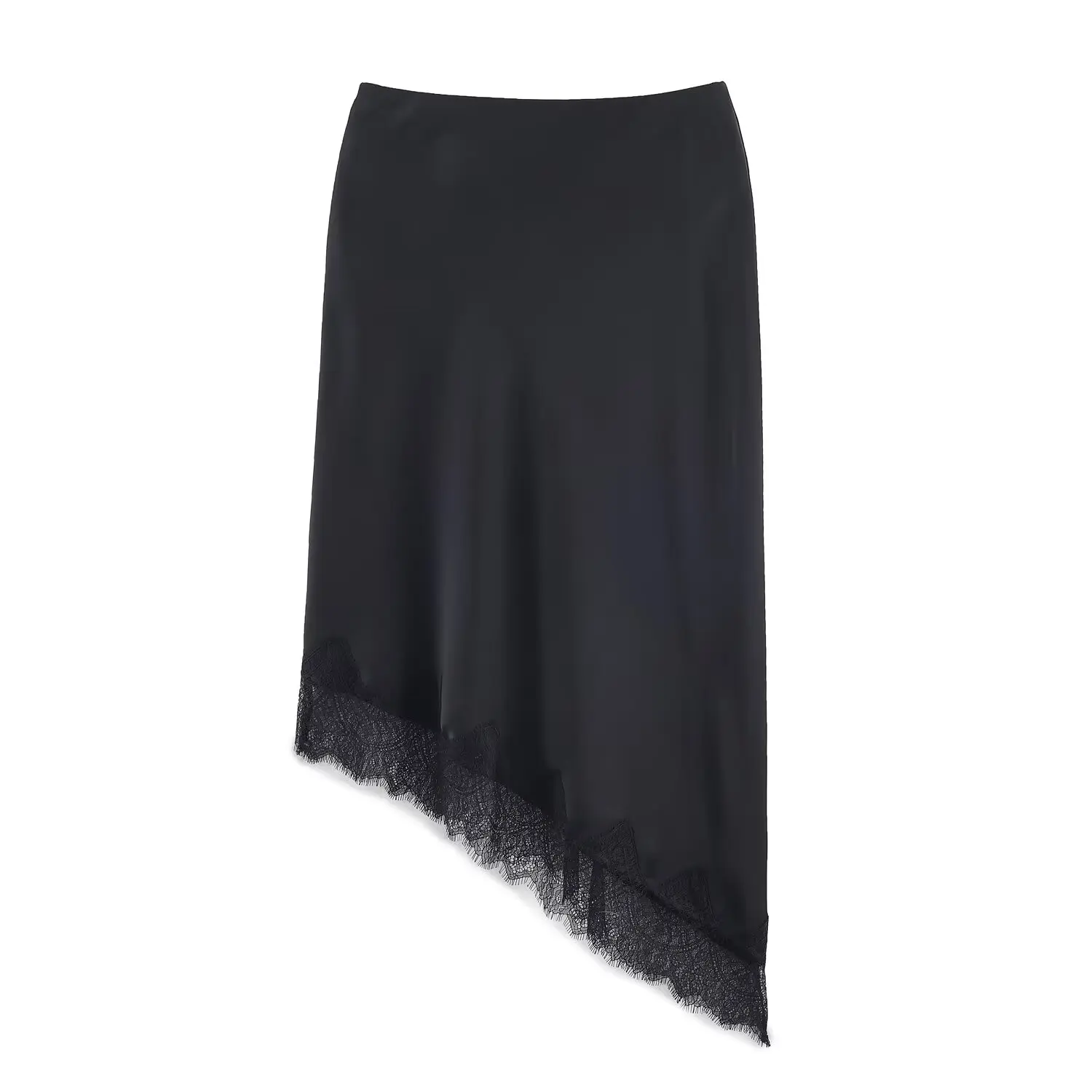 BSAY Lace Asymmetry Satin Texture Skirt Women Fashion Autumn Winter New Solid Chic Female High Waist Elegant Skirts Mujer