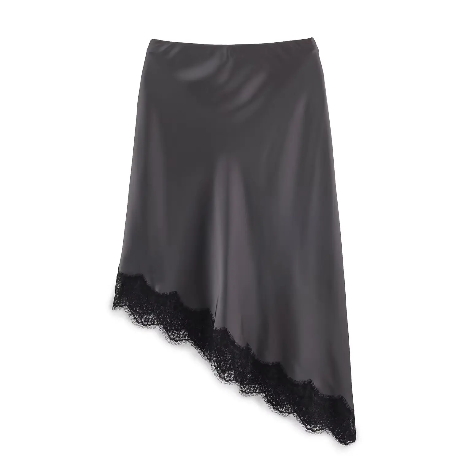 BSAY Lace Asymmetry Satin Texture Skirt Women Fashion Autumn Winter New Solid Chic Female High Waist Elegant Skirts Mujer