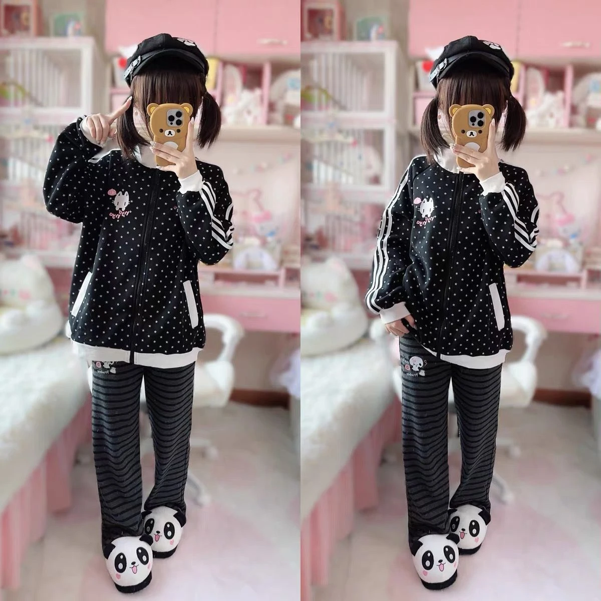 Japanese Kawaii Lolita Straight Pants Women Sweet Striped Cartoon Embroidery Casual Pants Girl Y2k Aesthetic Fairy Cute Trousers