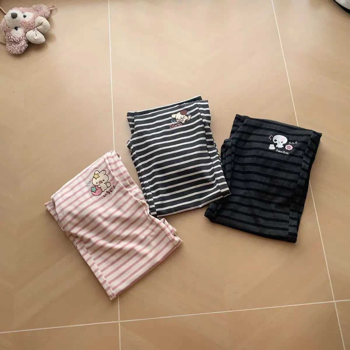 Japanese Kawaii Lolita Straight Pants Women Sweet Striped Cartoon Embroidery Casual Pants Girl Y2k Aesthetic Fairy Cute Trousers