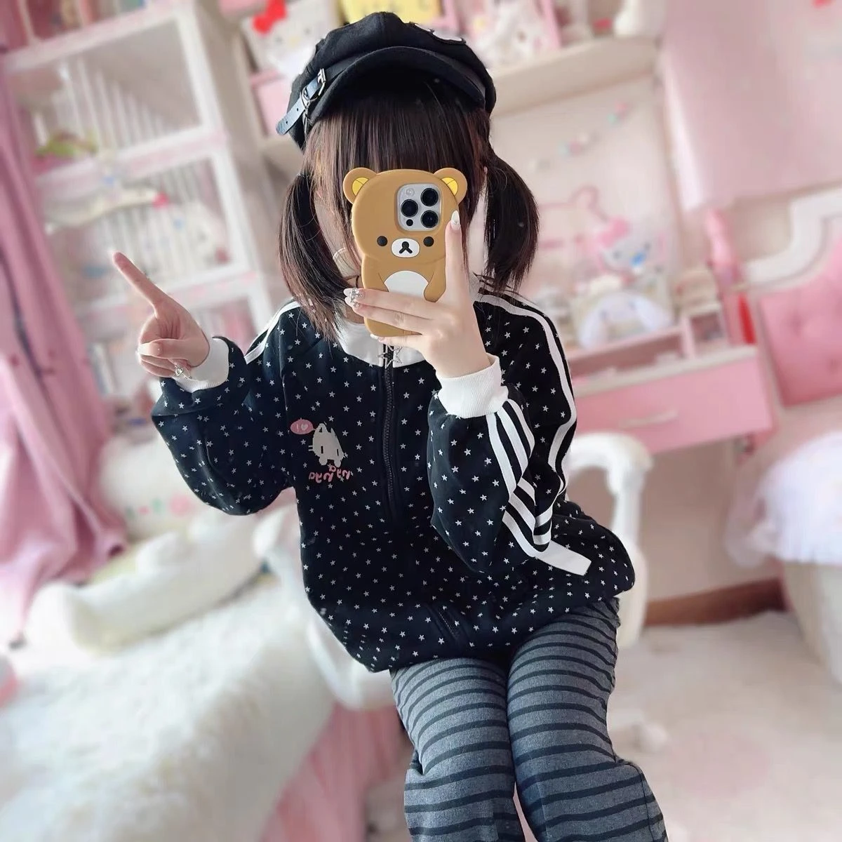 Japanese Kawaii Lolita Straight Pants Women Sweet Striped Cartoon Embroidery Casual Pants Girl Y2k Aesthetic Fairy Cute Trousers