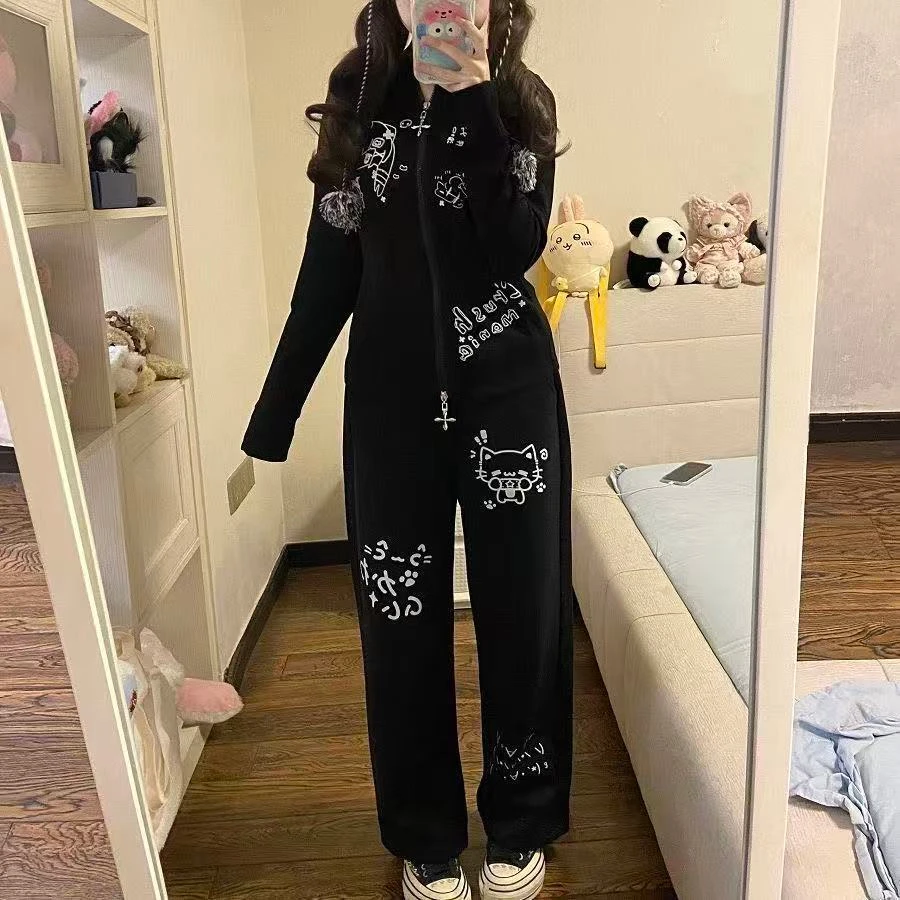 Japanese Kawaii Lolita Straight Pants Women Sweet Striped Cartoon Embroidery Casual Pants Girl Y2k Aesthetic Fairy Cute Trousers