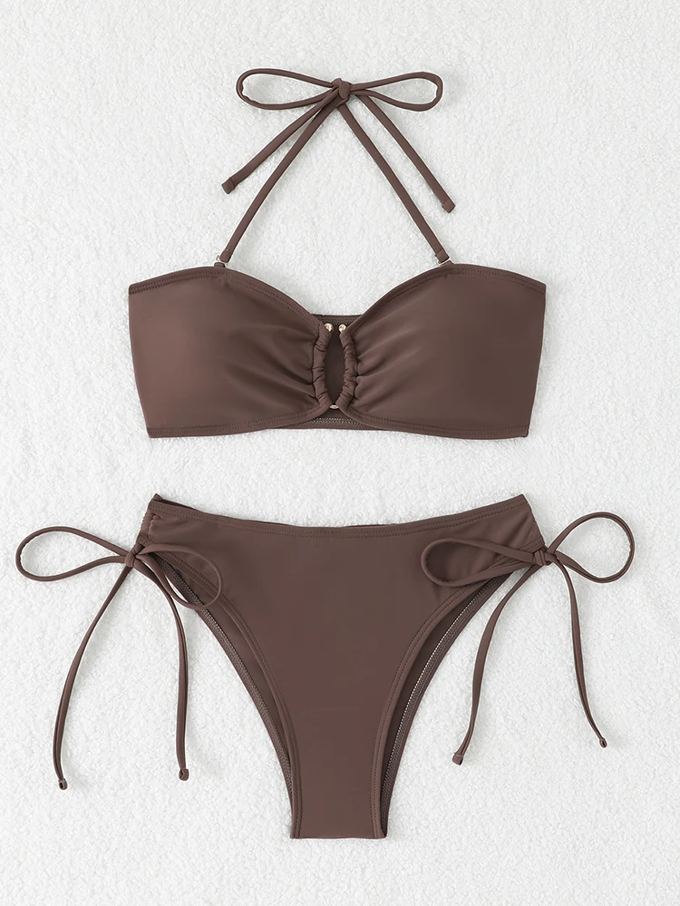 High Waist Bikini Women's Swimsuit 2026 Knotted Bathing Suits Woman Swimwear Bandeau Push Up Bikinis Sets Brazilian Beach Wear