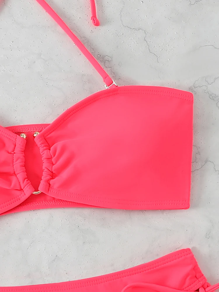 High Waist Bikini Women's Swimsuit 2026 Knotted Bathing Suits Woman Swimwear Bandeau Push Up Bikinis Sets Brazilian Beach Wear
