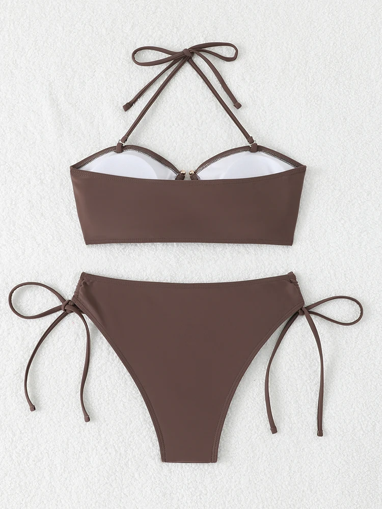 High Waist Bikini Women's Swimsuit 2026 Knotted Bathing Suits Woman Swimwear Bandeau Push Up Bikinis Sets Brazilian Beach Wear
