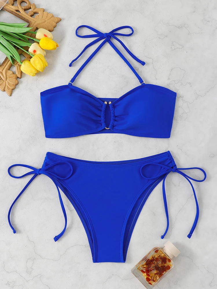 High Waist Bikini Women's Swimsuit 2026 Knotted Bathing Suits Woman Swimwear Bandeau Push Up Bikinis Sets Brazilian Beach Wear