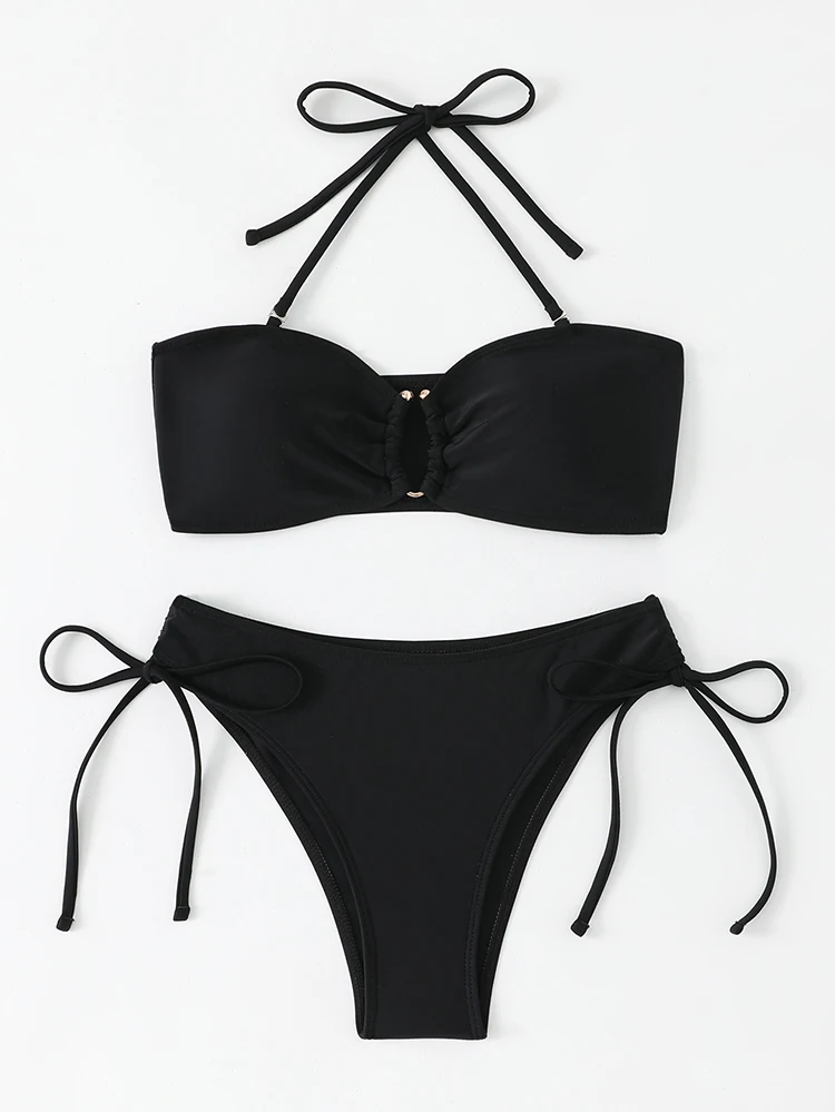 High Waist Bikini Women's Swimsuit 2026 Knotted Bathing Suits Woman Swimwear Bandeau Push Up Bikinis Sets Brazilian Beach Wear