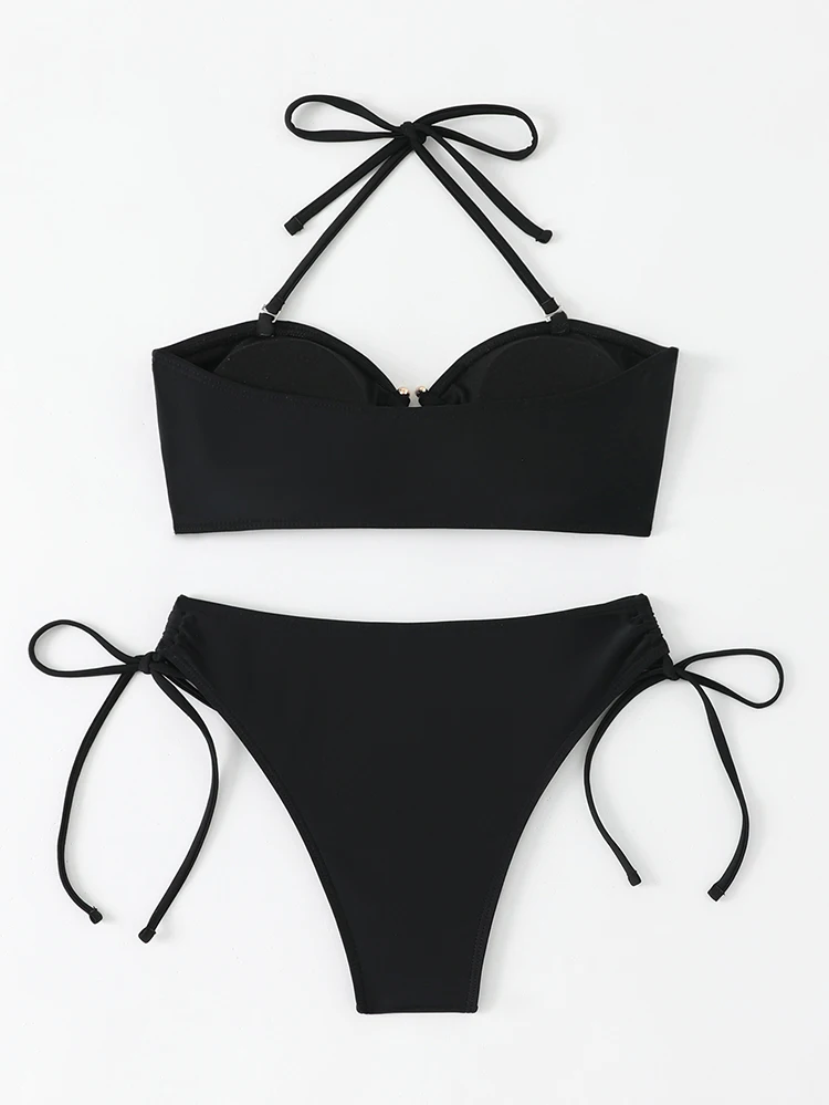 High Waist Bikini Women's Swimsuit 2026 Knotted Bathing Suits Woman Swimwear Bandeau Push Up Bikinis Sets Brazilian Beach Wear