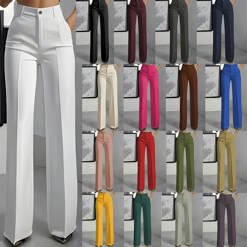 New 2026 Women's High-Waisted Draped Straight-Cut Suit Pants Simple European American Cross-Border Fashion for Women