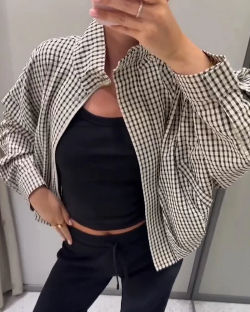 Women's Jacket 2026 New Autumn Long Sleeve Loose Plaid Jacket for Women Casual Stylish Chic Personality Oversize Ladies Outwear