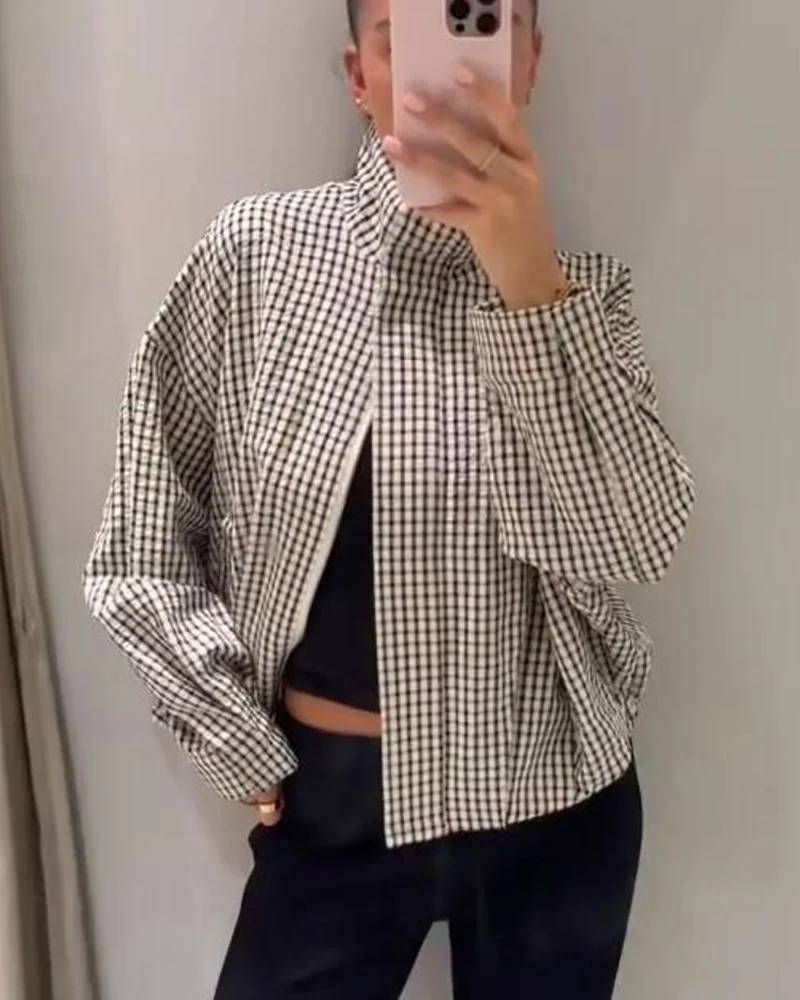 Women's Jacket 2026 New Autumn Long Sleeve Loose Plaid Jacket for Women Casual Stylish Chic Personality Oversize Ladies Outwear