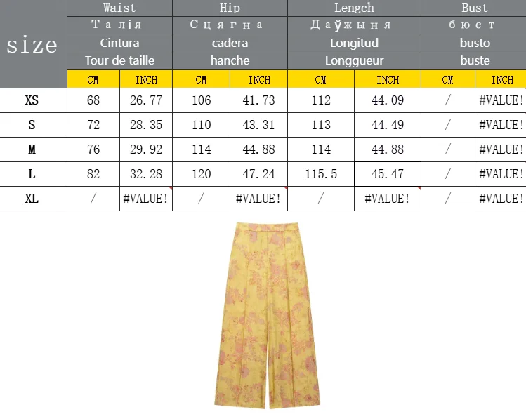 Women Yellow Floral Printing 2-Piece Set Women Stand Collar Long Sleeve Shirt + High Waist Wide Leg Pants Loose Lady Suit