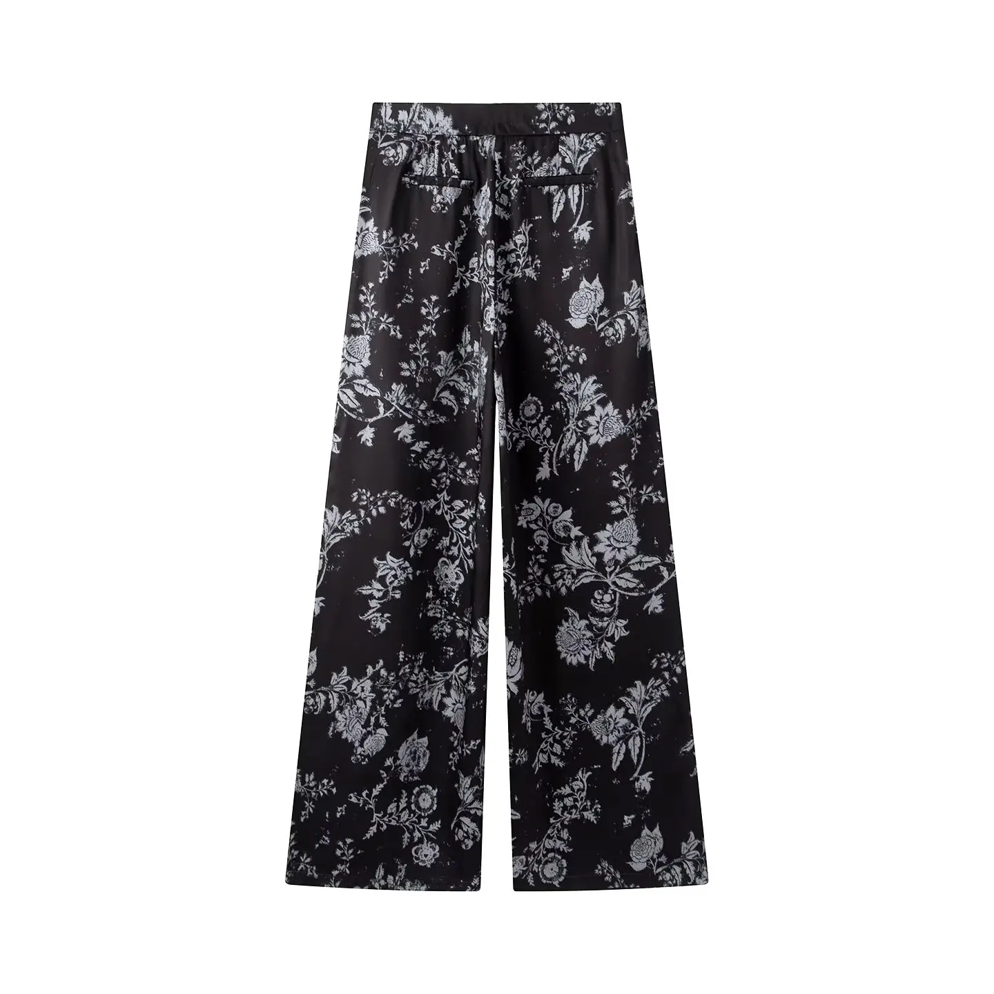 Women Yellow Floral Printing 2-Piece Set Women Stand Collar Long Sleeve Shirt + High Waist Wide Leg Pants Loose Lady Suit