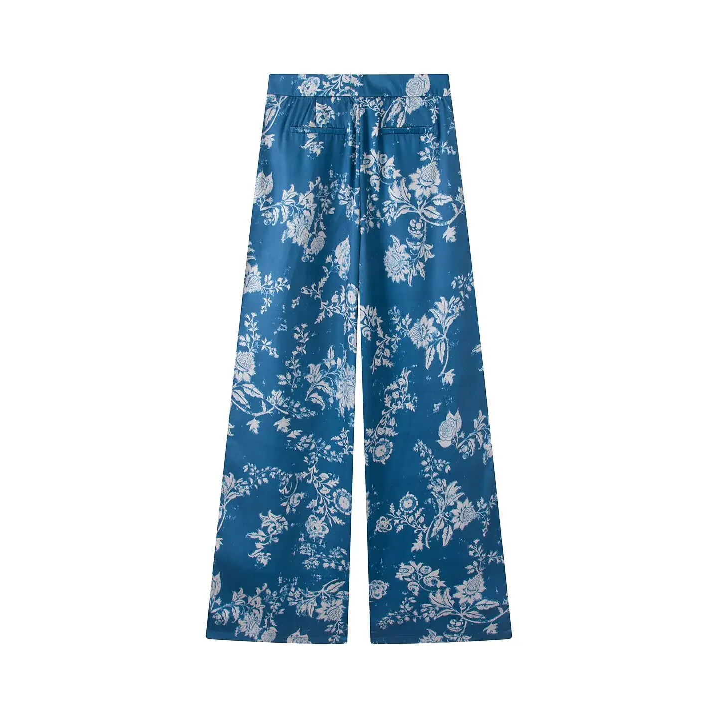 Women Yellow Floral Printing 2-Piece Set Women Stand Collar Long Sleeve Shirt + High Waist Wide Leg Pants Loose Lady Suit