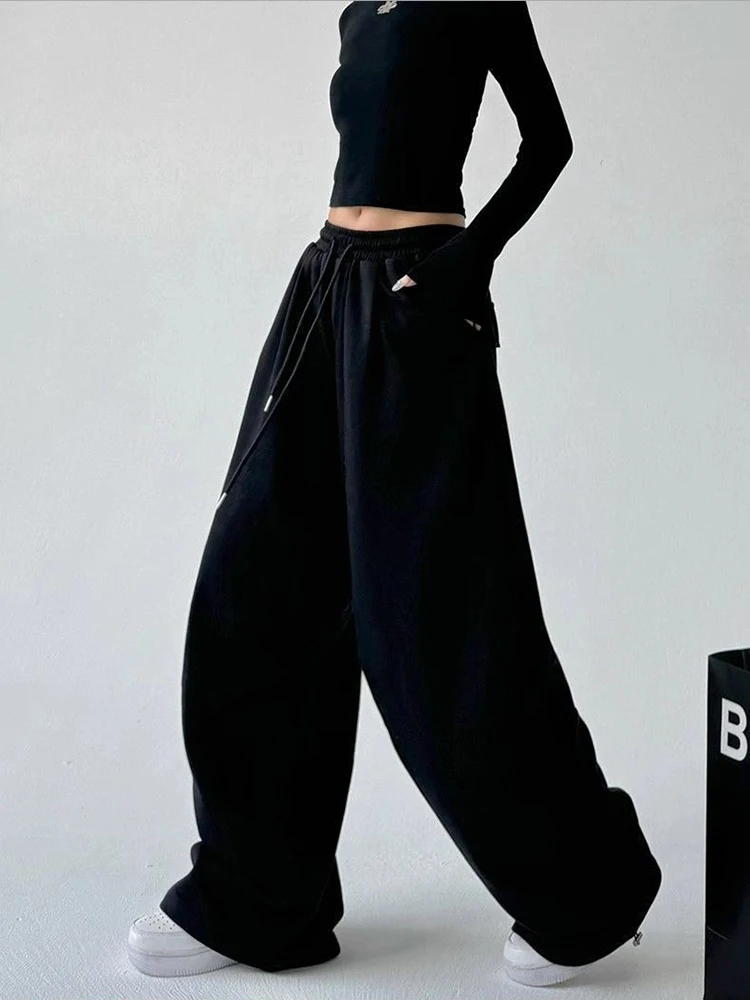 Y2K Harajuku Wide Leg Sweatpants Women Streetwear Baggy Oversize Gray Sports Pants High Waist Drawstring Casual Joggers Trousers