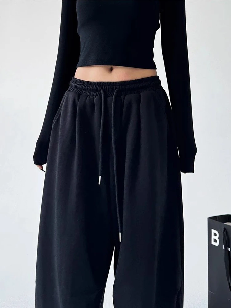 Y2K Harajuku Wide Leg Sweatpants Women Streetwear Baggy Oversize Gray Sports Pants High Waist Drawstring Casual Joggers Trousers