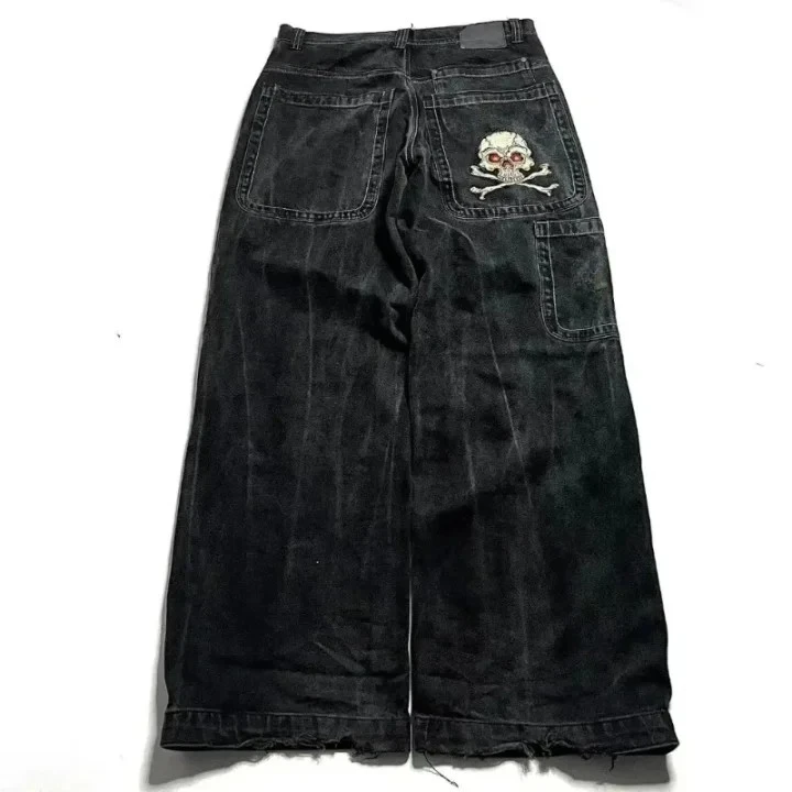 Men Women Retro Gothic High Waist Jeans Y2k Baggy Black Harajuku Hip Hop Pattern Embroidered Blue Denim Pants Wide Leg Jeans