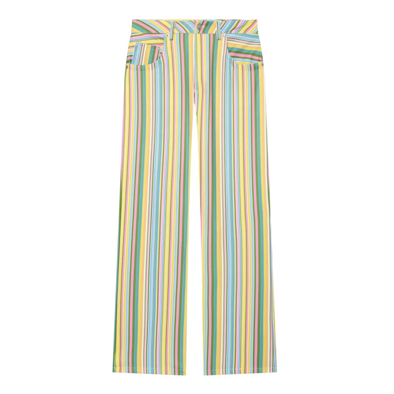 HXAO 2026 Jeans For Woman Rainbow Striped Baggy Jeans Pants Y2K Denim Wide Leg Pants Colorful Cowboy Summer Pants Streetwear