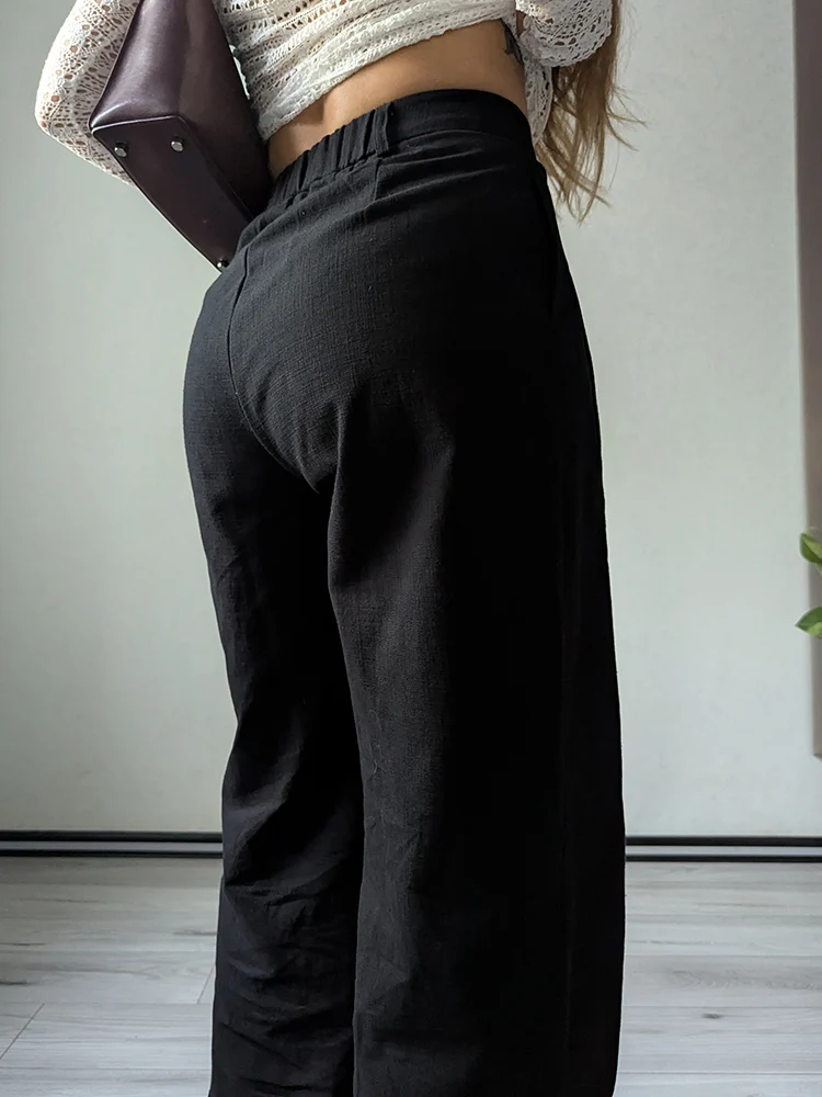 White Cotton Linen Pants Women Wide Leg Formal Trousers Summer Straight Leg Suit Pants High Waist Ladies Formal Pants Loose