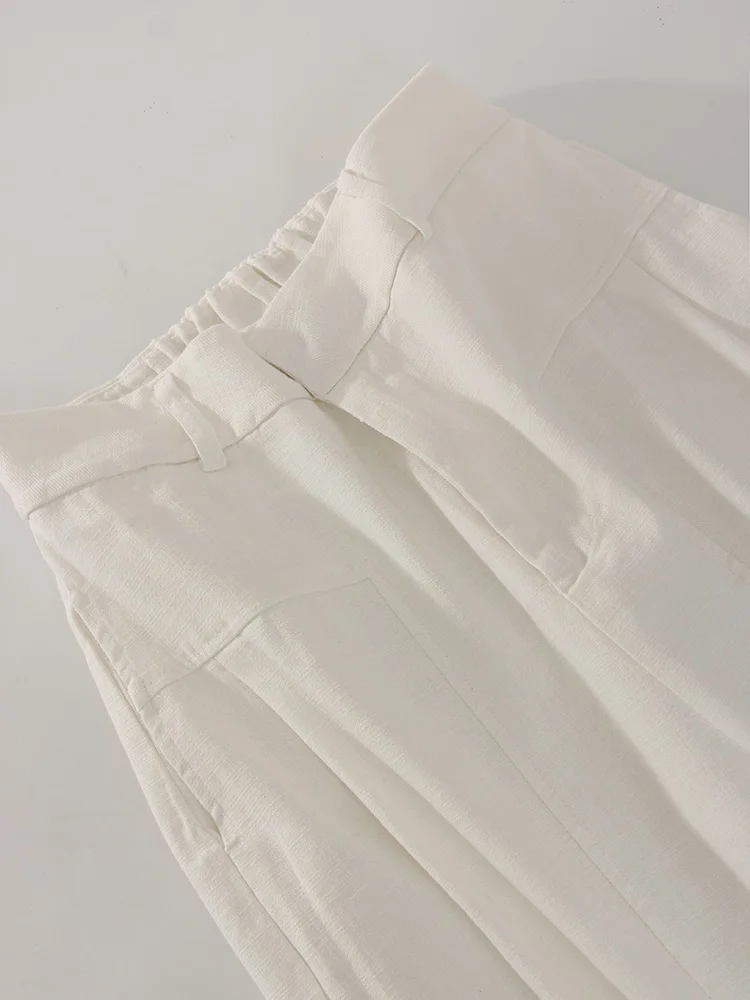 White Cotton Linen Pants Women Wide Leg Formal Trousers Summer Straight Leg Suit Pants High Waist Ladies Formal Pants Loose