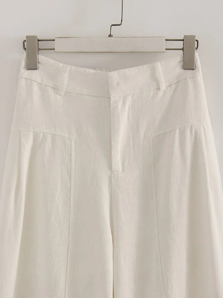 White Cotton Linen Pants Women Wide Leg Formal Trousers Summer Straight Leg Suit Pants High Waist Ladies Formal Pants Loose