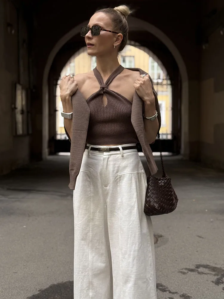 White Cotton Linen Pants Women Wide Leg Formal Trousers Summer Straight Leg Suit Pants High Waist Ladies Formal Pants Loose
