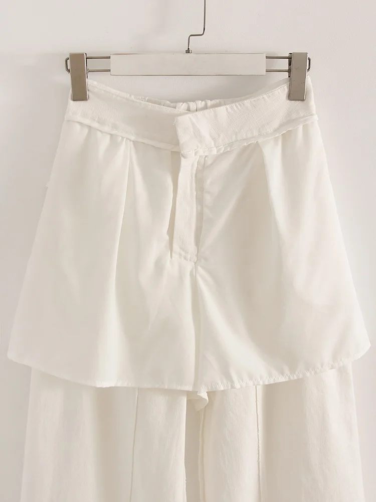 White Cotton Linen Pants Women Wide Leg Formal Trousers Summer Straight Leg Suit Pants High Waist Ladies Formal Pants Loose