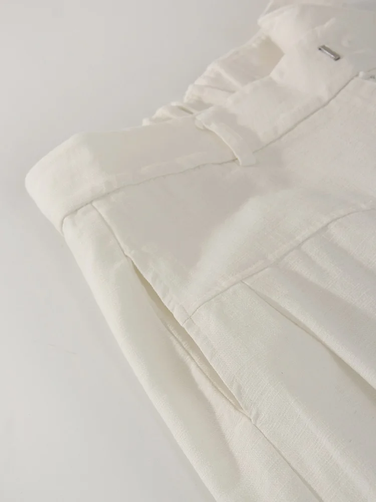 White Cotton Linen Pants Women Wide Leg Formal Trousers Summer Straight Leg Suit Pants High Waist Ladies Formal Pants Loose