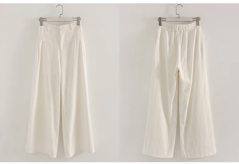 White Cotton Linen Pants Women Wide Leg Formal Trousers Summer Straight Leg Suit Pants High Waist Ladies Formal Pants Loose