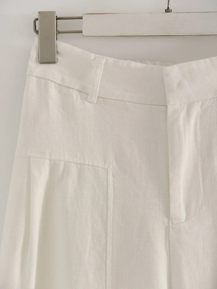 White Cotton Linen Pants Women Wide Leg Formal Trousers Summer Straight Leg Suit Pants High Waist Ladies Formal Pants Loose