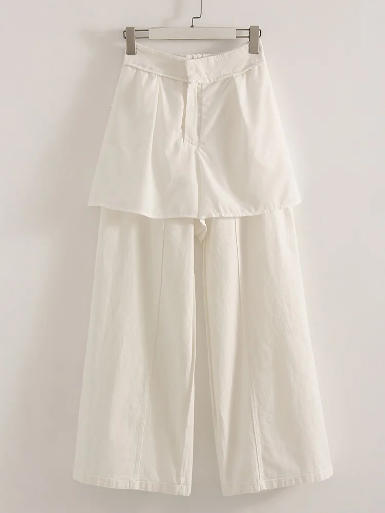 White Cotton Linen Pants Women Wide Leg Formal Trousers Summer Straight Leg Suit Pants High Waist Ladies Formal Pants Loose