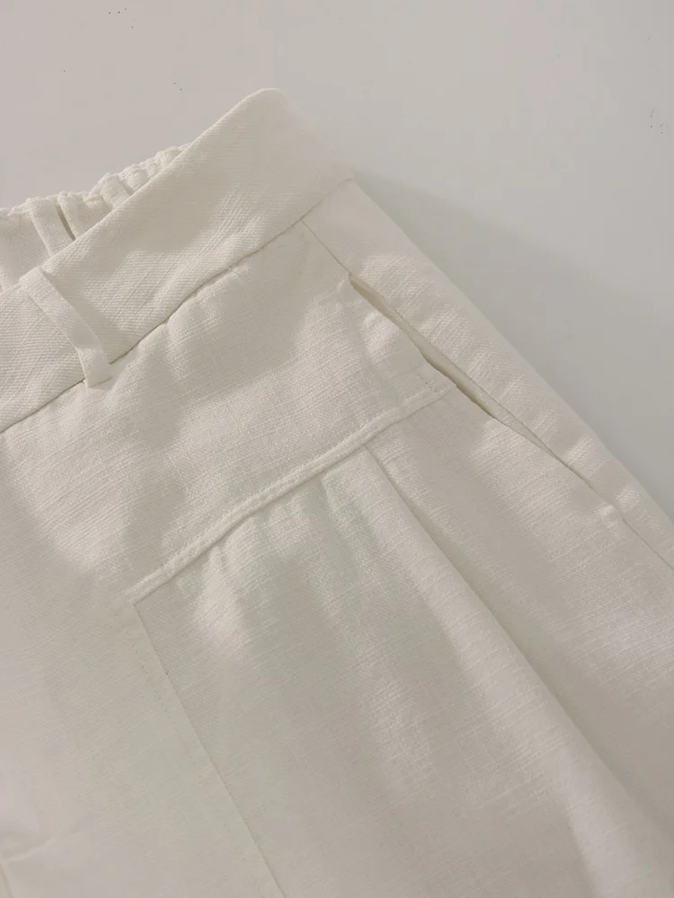 White Cotton Linen Pants Women Wide Leg Formal Trousers Summer Straight Leg Suit Pants High Waist Ladies Formal Pants Loose