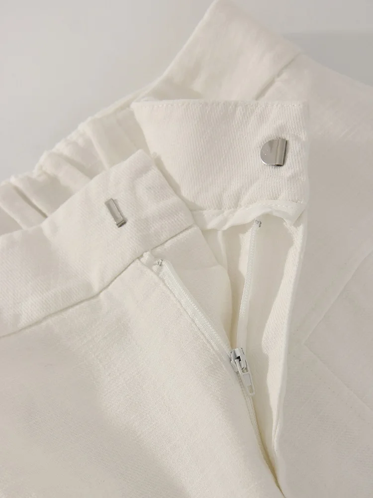 White Cotton Linen Pants Women Wide Leg Formal Trousers Summer Straight Leg Suit Pants High Waist Ladies Formal Pants Loose