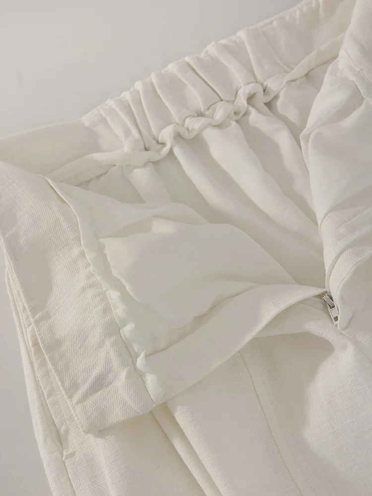 White Cotton Linen Pants Women Wide Leg Formal Trousers Summer Straight Leg Suit Pants High Waist Ladies Formal Pants Loose