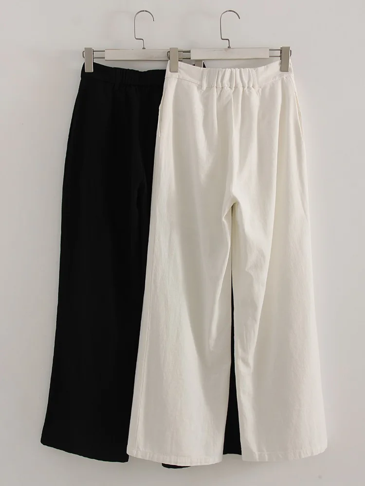 White Cotton Linen Pants Women Wide Leg Formal Trousers Summer Straight Leg Suit Pants High Waist Ladies Formal Pants Loose