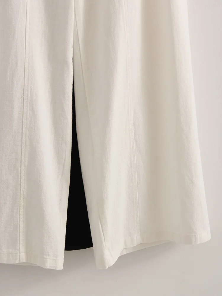 White Cotton Linen Pants Women Wide Leg Formal Trousers Summer Straight Leg Suit Pants High Waist Ladies Formal Pants Loose