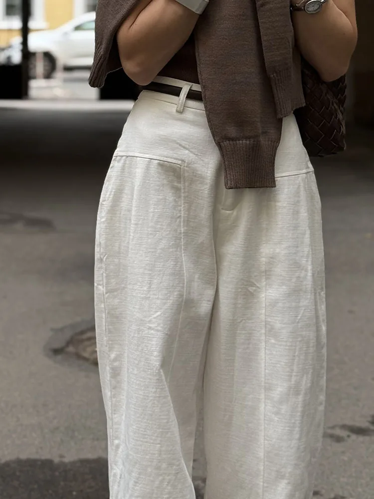 White Cotton Linen Pants Women Wide Leg Formal Trousers Summer Straight Leg Suit Pants High Waist Ladies Formal Pants Loose