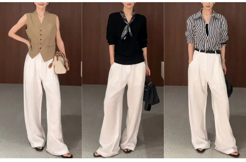 White Cotton Linen Pants Women Wide Leg Formal Trousers Summer Straight Leg Suit Pants High Waist Ladies Formal Pants Loose