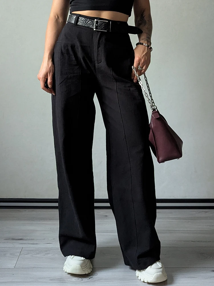 White Cotton Linen Pants Women Wide Leg Formal Trousers Summer Straight Leg Suit Pants High Waist Ladies Formal Pants Loose