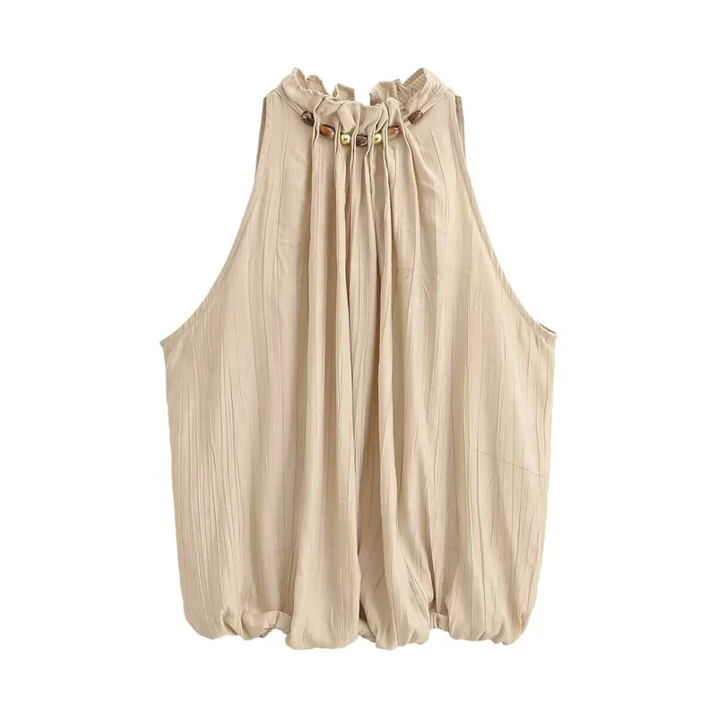 Women's Suit 2026 Summer New Khaki Sleeveless Beaded Vest with Lantern Pants Set Fashionable and Stylish