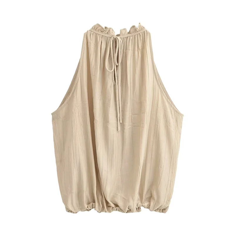 Women's Suit 2026 Summer New Khaki Sleeveless Beaded Vest with Lantern Pants Set Fashionable and Stylish