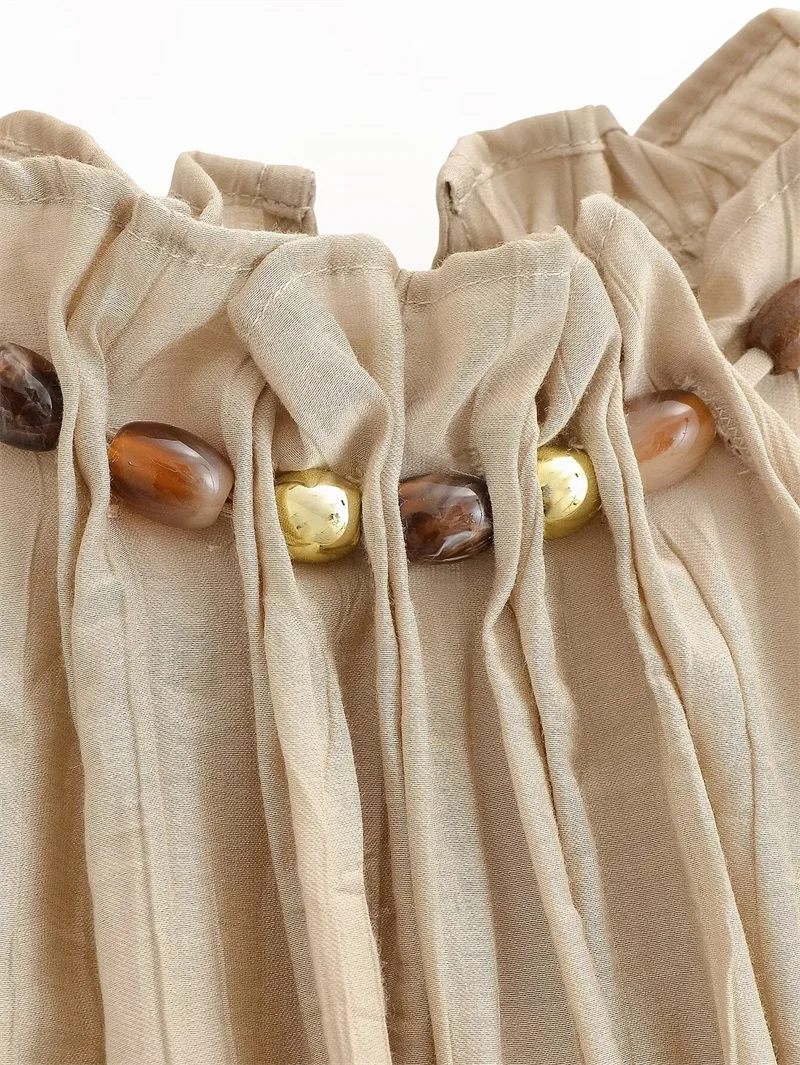 Women's Suit 2026 Summer New Khaki Sleeveless Beaded Vest with Lantern Pants Set Fashionable and Stylish