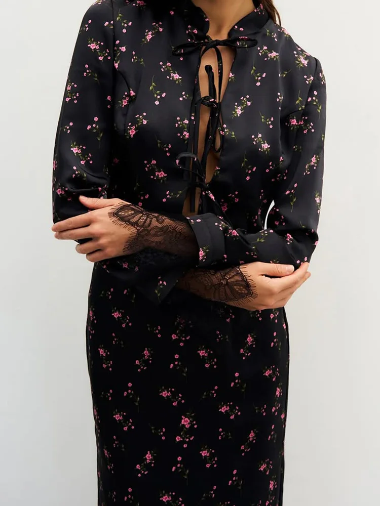 CNYISHE Prints Suits 2-Pieces(Tops+Skirts) Women Sets Fashion Casual Lace-up Long Sleeve O Neck Sheath Trendy Female Streetwear