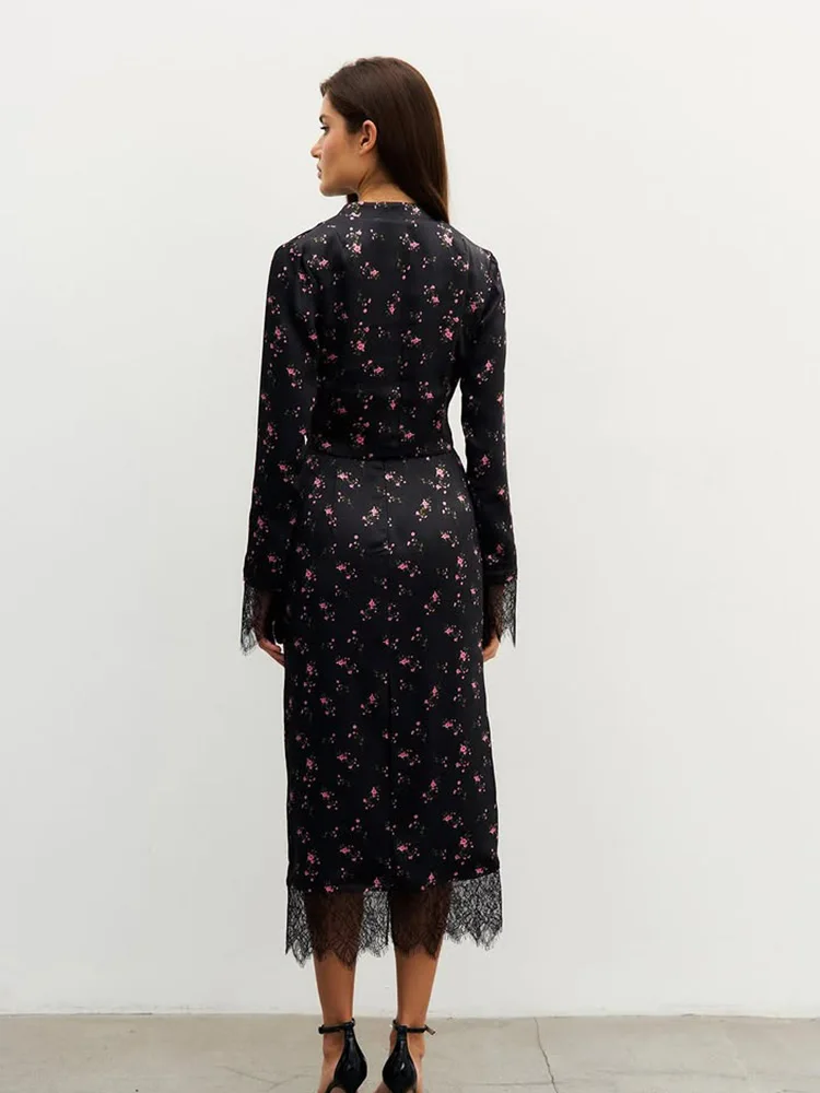 CNYISHE Prints Suits 2-Pieces(Tops+Skirts) Women Sets Fashion Casual Lace-up Long Sleeve O Neck Sheath Trendy Female Streetwear