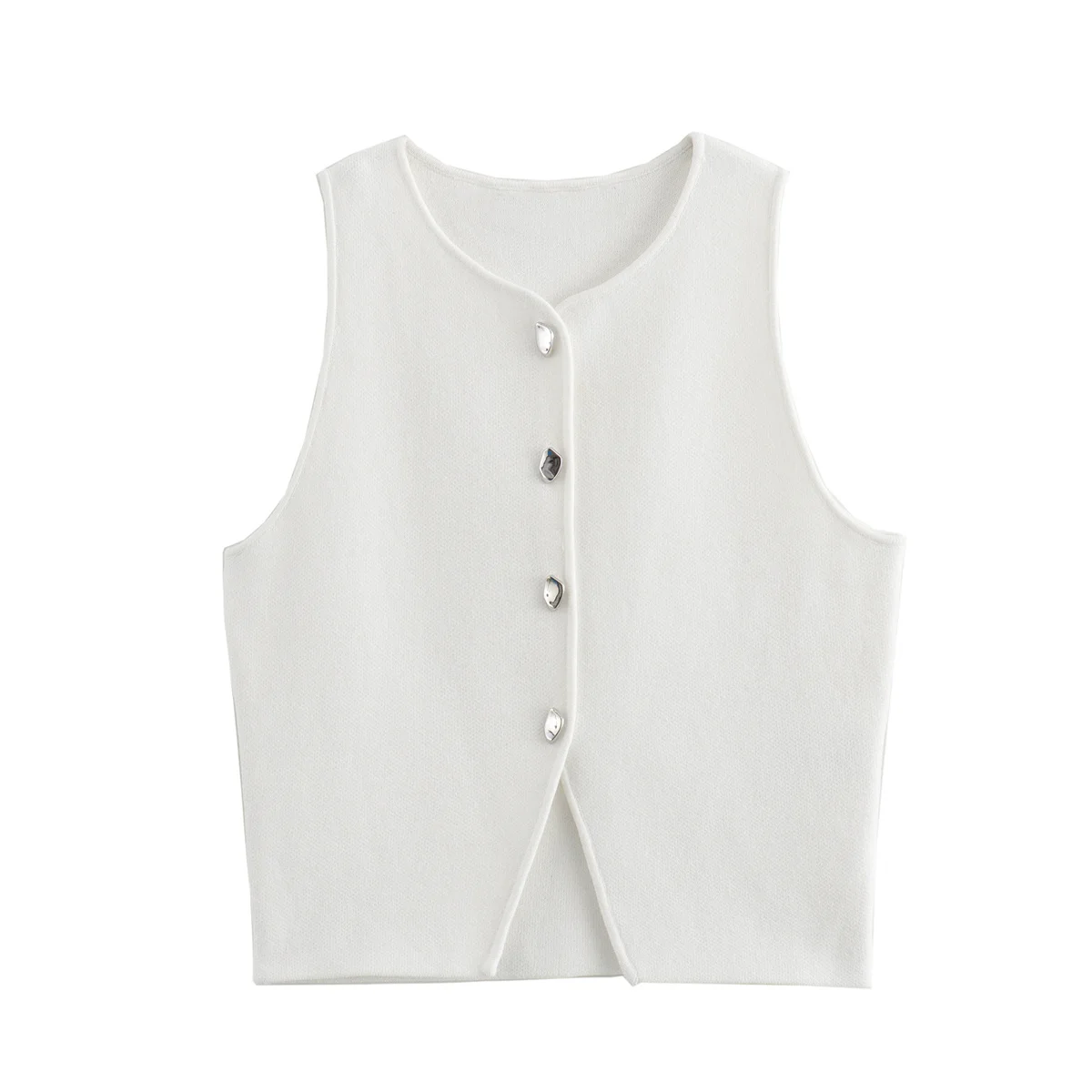 MUJER Pink Knit Sleeveless Vest Women Cropped Sweater Vest Top Women Yellow Button Vests Women Streetwear Waistcoat Knitwears
