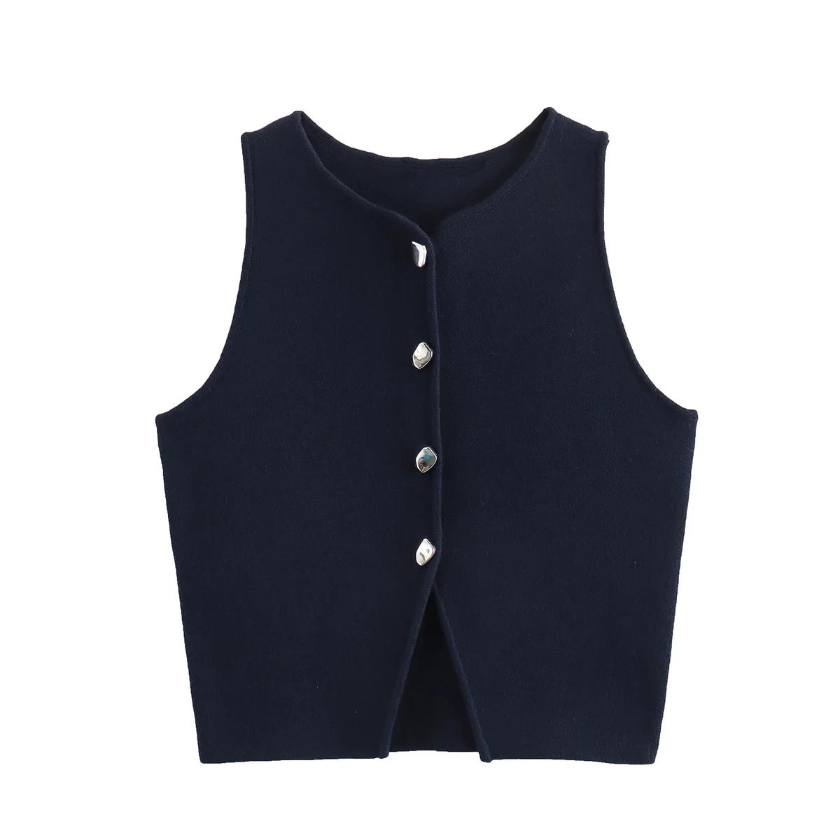 MUJER Pink Knit Sleeveless Vest Women Cropped Sweater Vest Top Women Yellow Button Vests Women Streetwear Waistcoat Knitwears