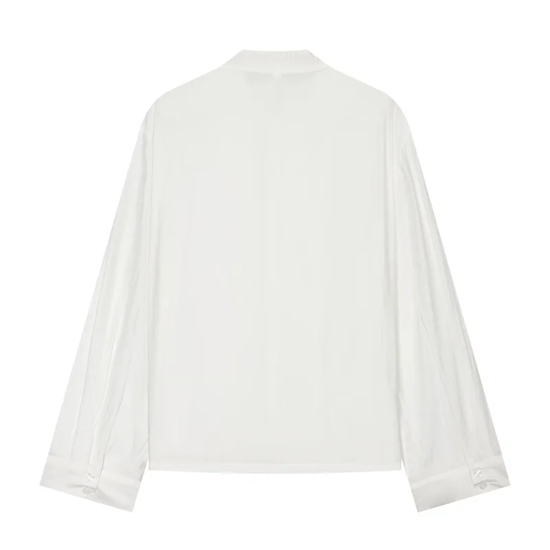 2026 Vintage Chinese Knot Satin Shirt Women's Stand Collar Long Sleeve Shirt Elegant Tang-style Top